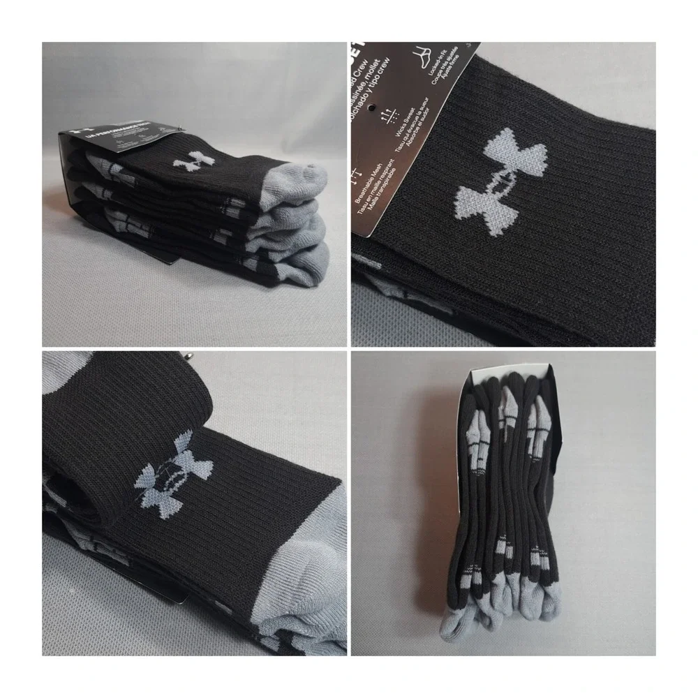 Under Armour 3 Pairs Unisex Cushioned Crew Socks Black/Gray M 7-8.5‎ W 6-10